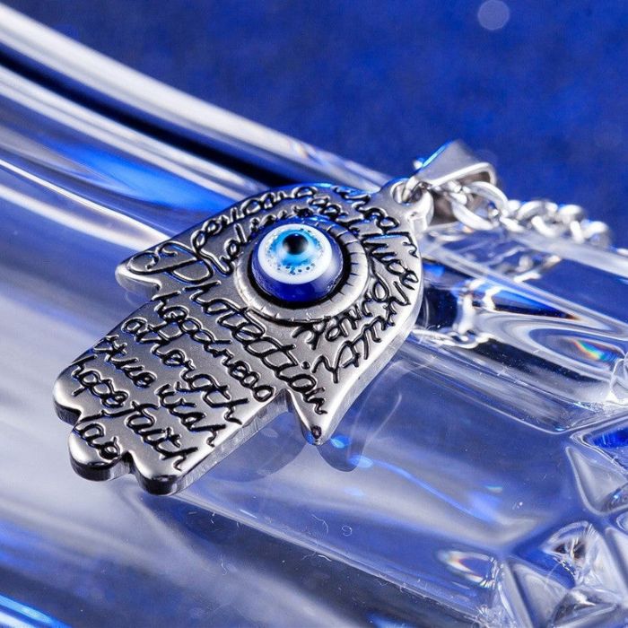 Hamsa Evil Eye Necklace in Gold and Silver with Stainless Steel Chain – Modern Protective Jewelry.