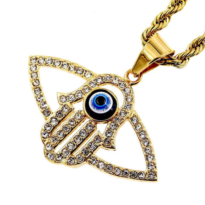 Hamsa Evil Eye Stainless Steel Necklace - Ancient Infusions Jewelry.
