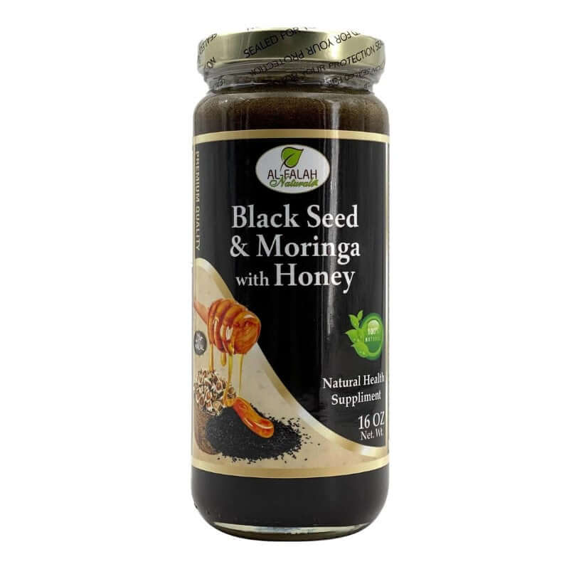 Spoonful of Black Seed & Moringa Herbal Honey infused with ginseng, maca, royal jelly, and garlic.