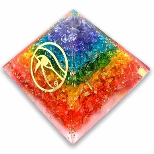 7 Chakra Orgone Pyramid for meditation and energy alignment.