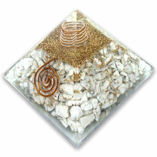 Howlite Orgone Pyramid for calm, balance, and energy harmony.