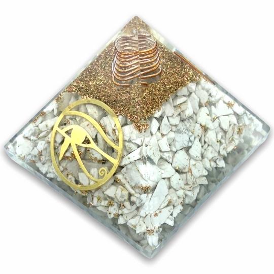 Howlite Orgonite Pyramid by Ancient Infusions - Calm your space with the soothing energies of Howlite crystal and orgonite technology.