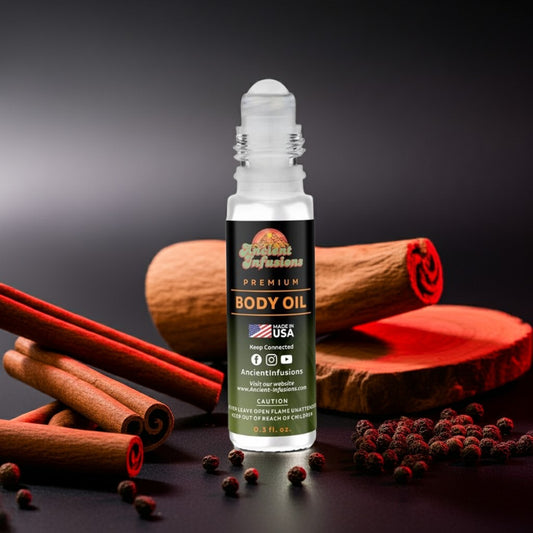 Parfums de Marly Kalan Spicy body oil styled with cinnamon, woods, and smoky shadows