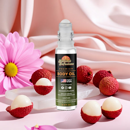 Kayali Sparkling Lychee Inspired Body Oil with lychee and flowers