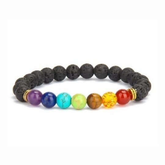 7 Chakra Elastic Lava Stone Bracelet – Balancing Energy and Grounding Strength for Men and Women.