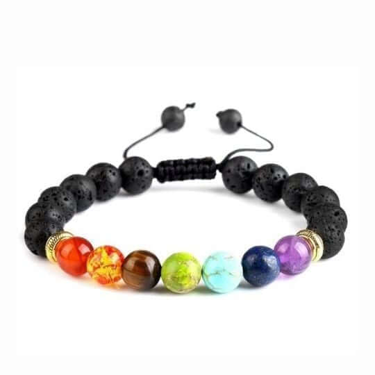 Lava Stone 7 Chakra Energy Bracelet – Grounding and Aromatherapy Energy for Men and Women.