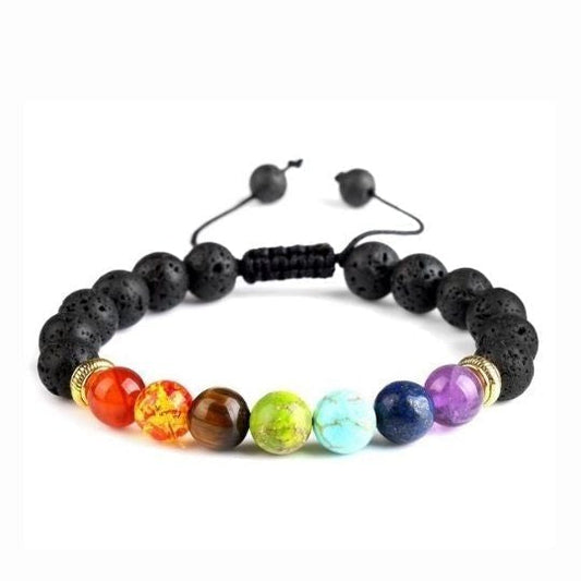 Lava Stone Adjustable Rope 7 Chakra Bracelet – Grounding and Aromatherapy Energy for Men and Women.