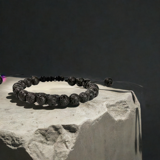 Lava Stone Adjustable Rope Bracelet - Healing Properties and Balance Benefits.