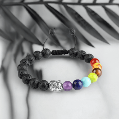 7 Chakra Lava Stone Bracelet - Buddha Head – Balance and Spiritual Protection for Men and Women.