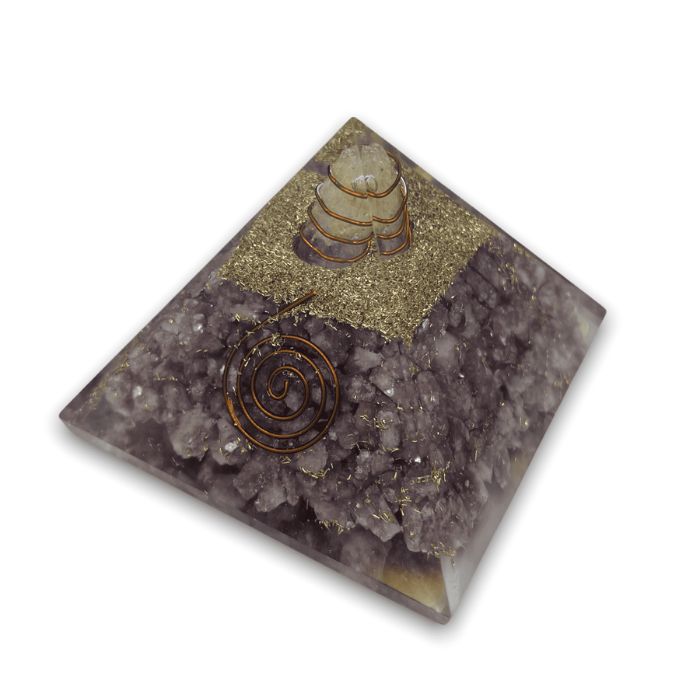 Lepidolite Orgonite Pyramid by Ancient Infusions - Immerse yourself in the soothing energy of Lepidolite, complemented by the purifying effects of orgonite.