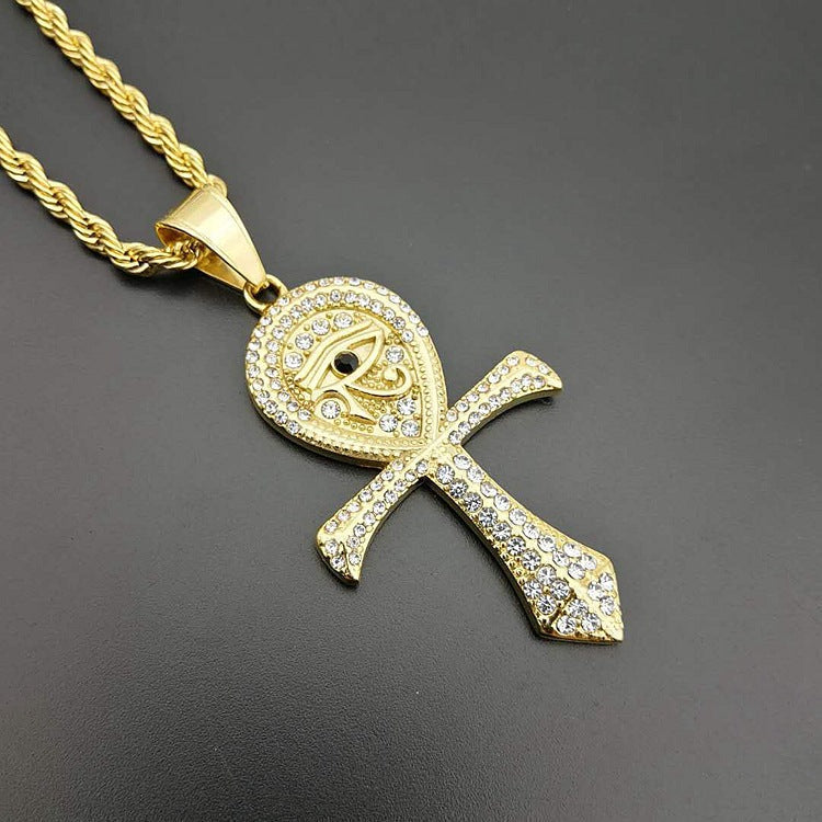 18k Gold and Silver-Plated Eye of Horus Ankh Necklace for Men – Spiritual Egyptian Pendant.