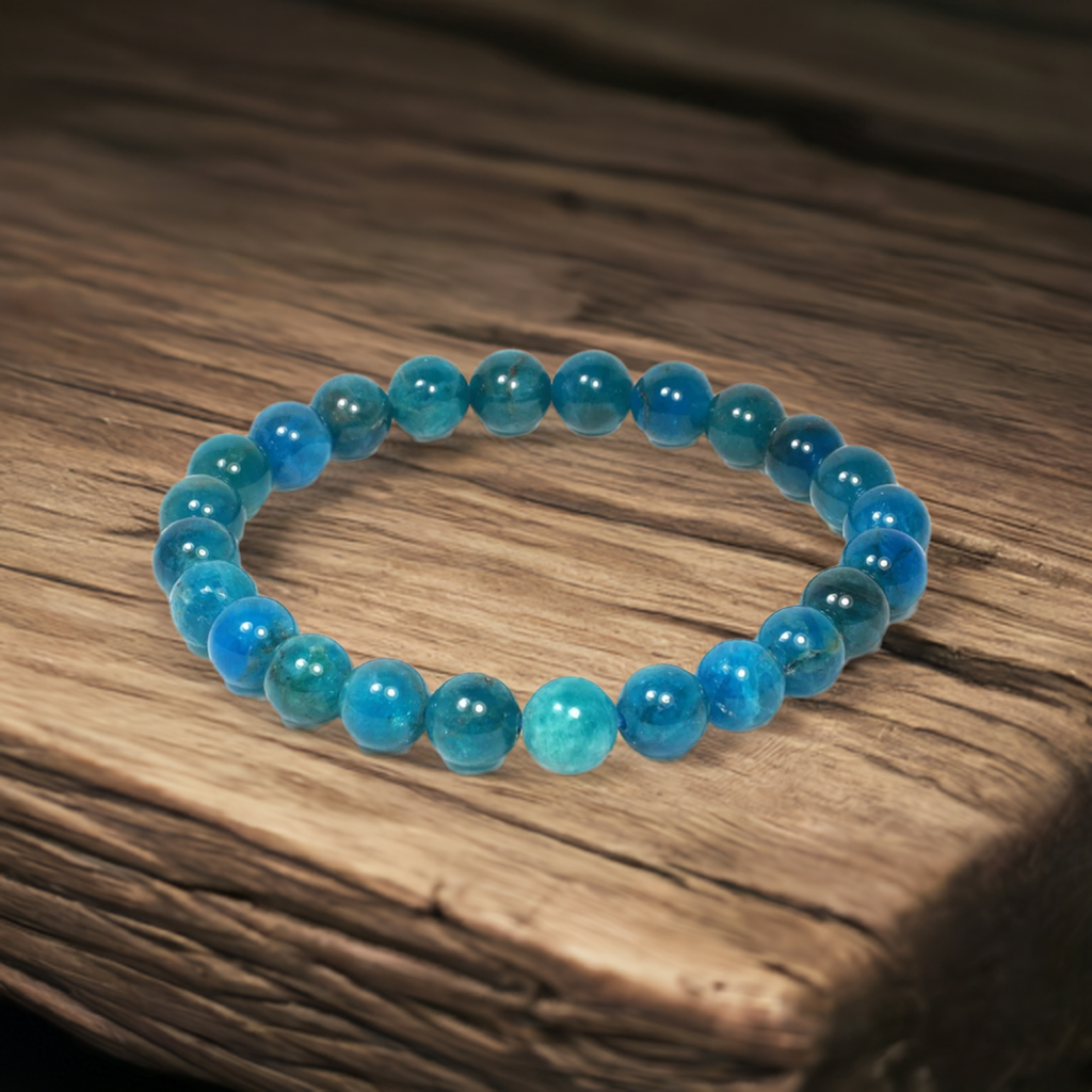 Blue Apatite Bracelet for Men and Women – Real Beaded Elastic Healing Crystal Jewelry.