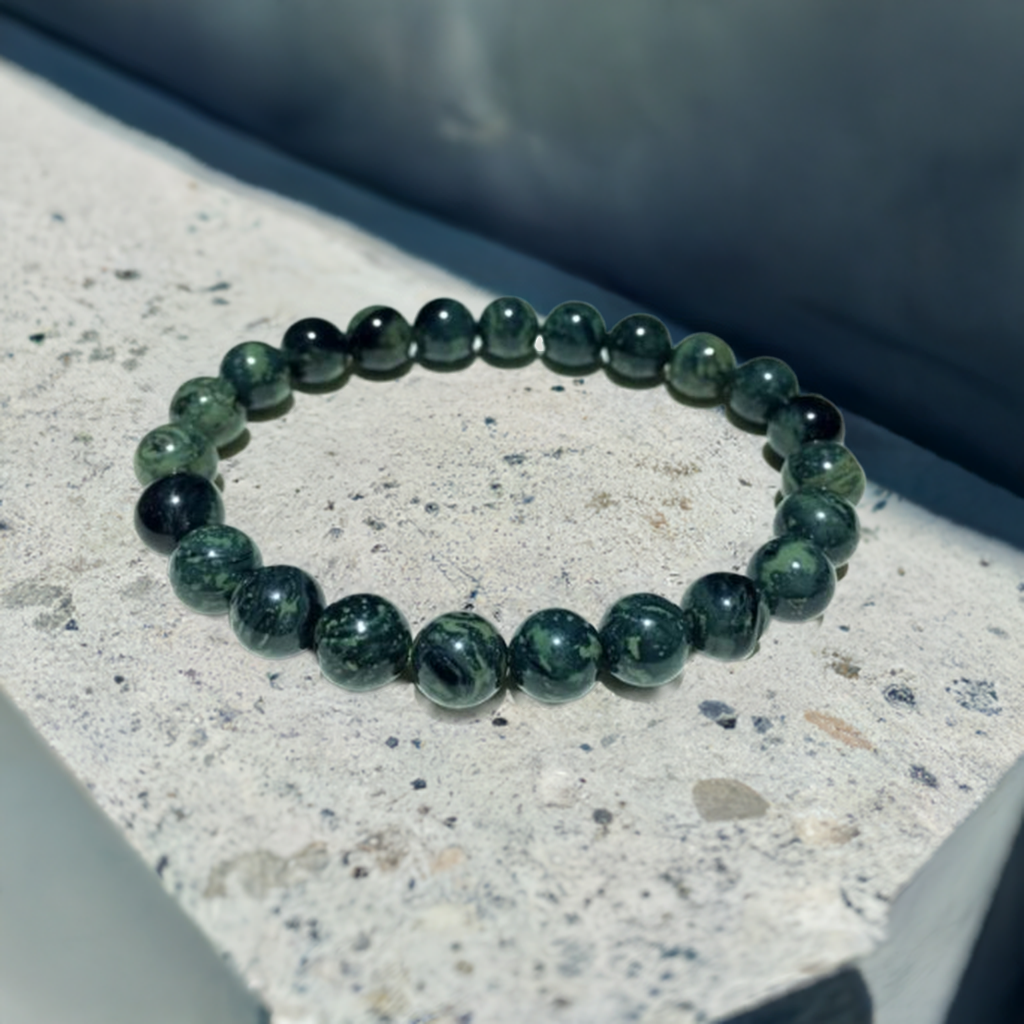 Kambaba Jasper Bracelet for Men and Women – Real Beaded Elastic Healing Crystal Jewelry.