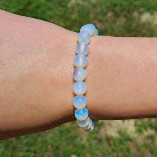 Opalite Bracelet for Men and Women – Real Beaded Elastic Healing Crystal Jewelry.