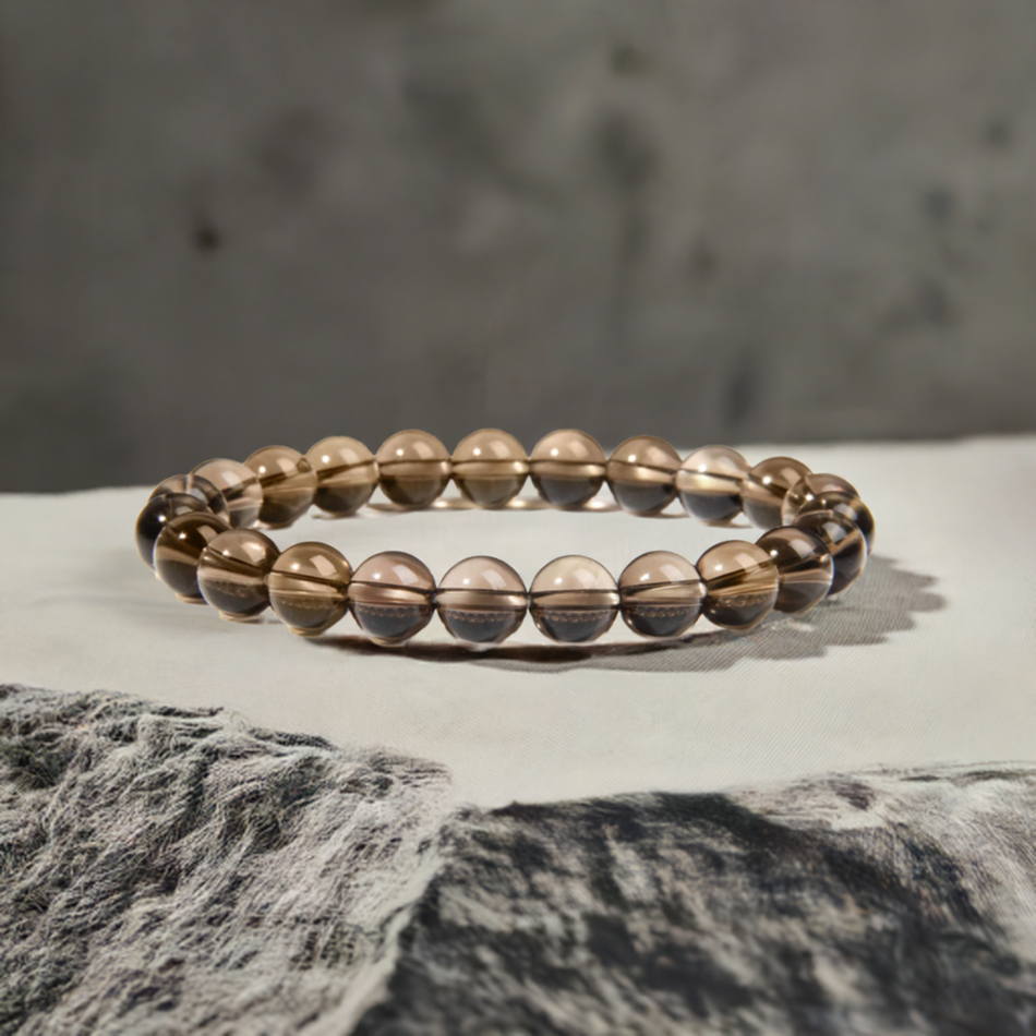 Smoky Quartz Bracelet for Men and Women – Real Beaded Elastic Healing Crystal Jewelry.
