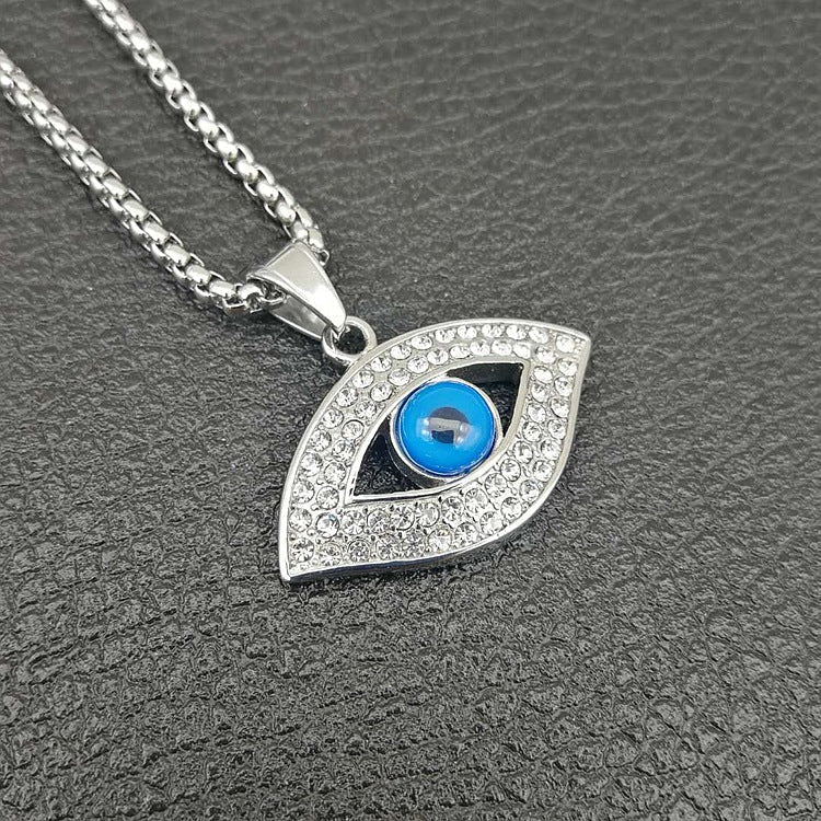 Men’s Evil Eye Necklace in Gold and Silver – Cuban Design with Zircon Details.