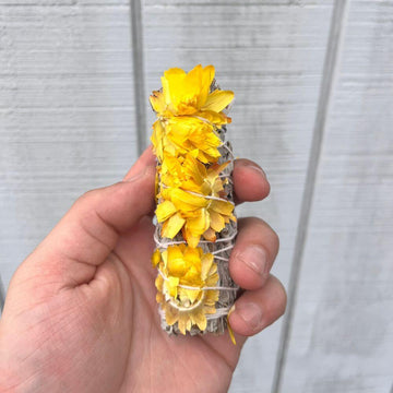 Sunflower Native White Sage Smudge Stick - 4 inch - Cleansing and Positive Energy Benefits.