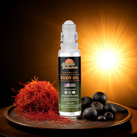 Paco Rabanne One Million Golden Oud Inspired Body Oil bottle with saffron and scented woods on a display.