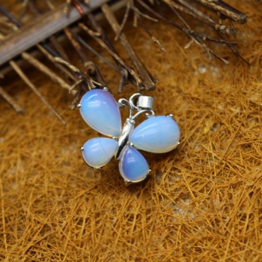 Opalite Crystal Butterfly Pendant Necklace with Gold Stainless Steel Chain by Ancient Infusions – Vintage-Inspired Jewelry.