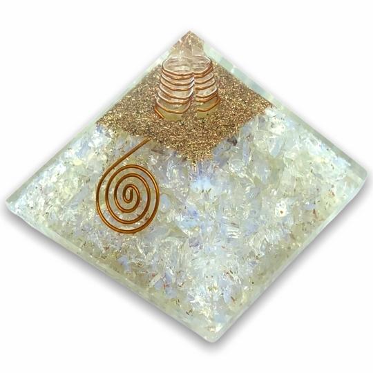 Opalite Orgonite Pyramid by Ancient Infusions - Enhance communication and tranquility in style with the luminous Opalite crystal and powerful orgonite technology.