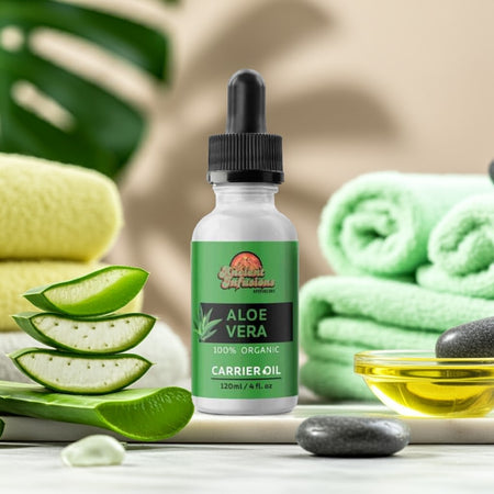 Organic aloe vera oil carrier oil by Ancient Infusions – 100% pure oil for soothing skin care, hydration, and natural healing support.