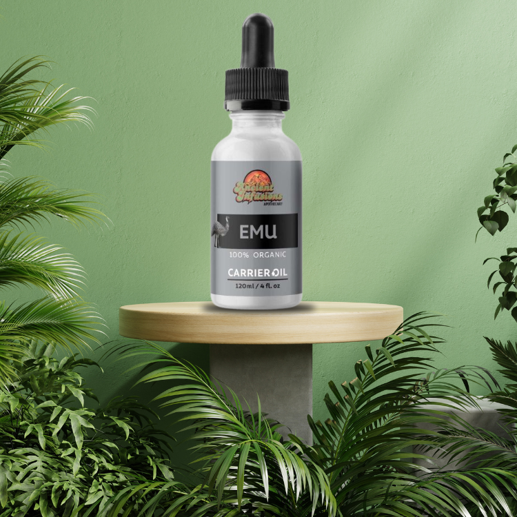 Organic emu oil carrier oil by Ancient Infusions – 100% pure natural oil for skin healing, hydration, and joint and muscle relief.