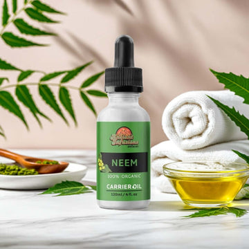 Organic neem oil carrier oil by Ancient Infusions – 100% pure cold-pressed oil for skin care, natural pest control, and hair health.