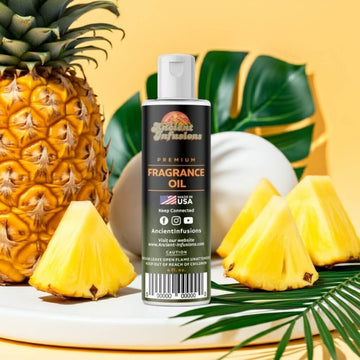 Pineapple Express Fragrance Oil with tropical pineapple and palm leaves, capturing a juicy and sunshine-sweet aroma.