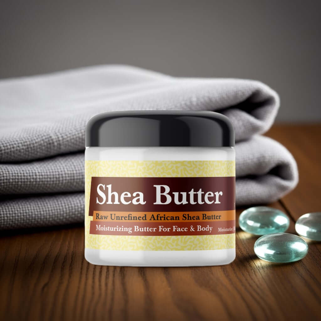 Amber Rain Scented Shea Butter jar with organic texture