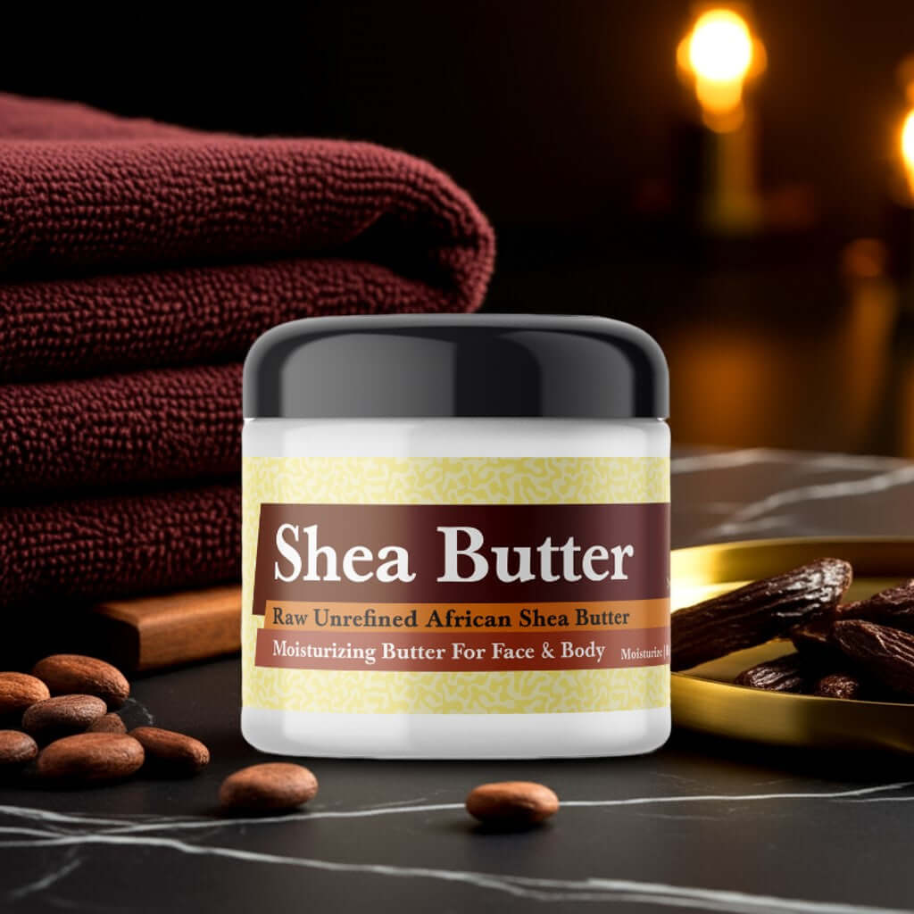 Carolina Herrera Bad Boy Extreme Shea Butter jar, showcasing luxurious organic African shea butter for deep hydration and bold fragrance.