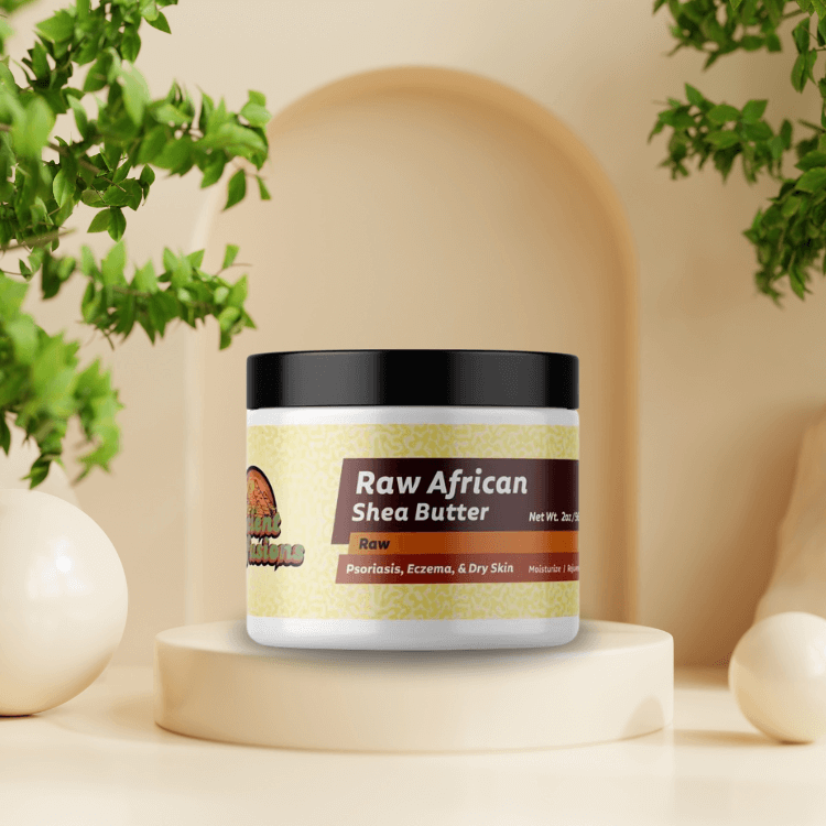 Raw African Shea Butter infused with Black Coconut for exotic skincare and a tropical scent.