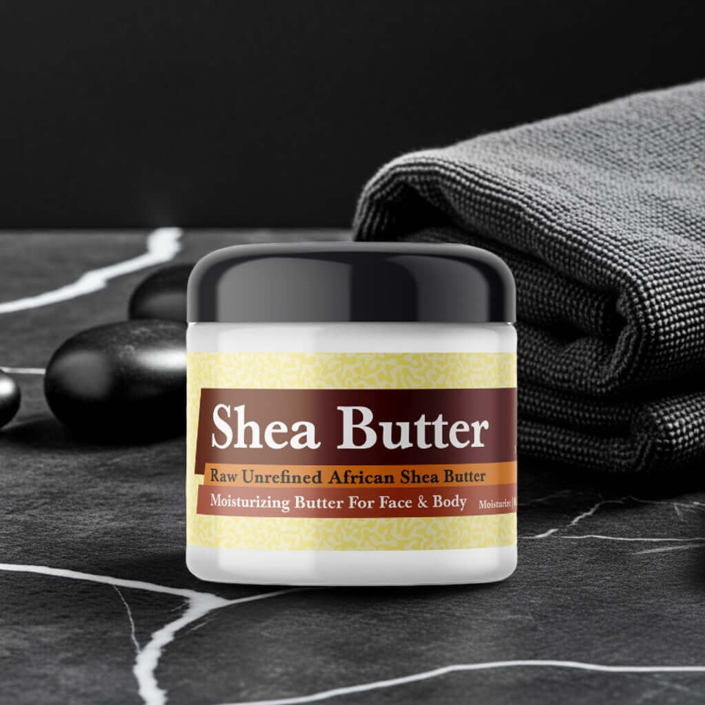 Drakkar Noir Guy Laroche Inspired Scented Shea Butter in black jar on marble background