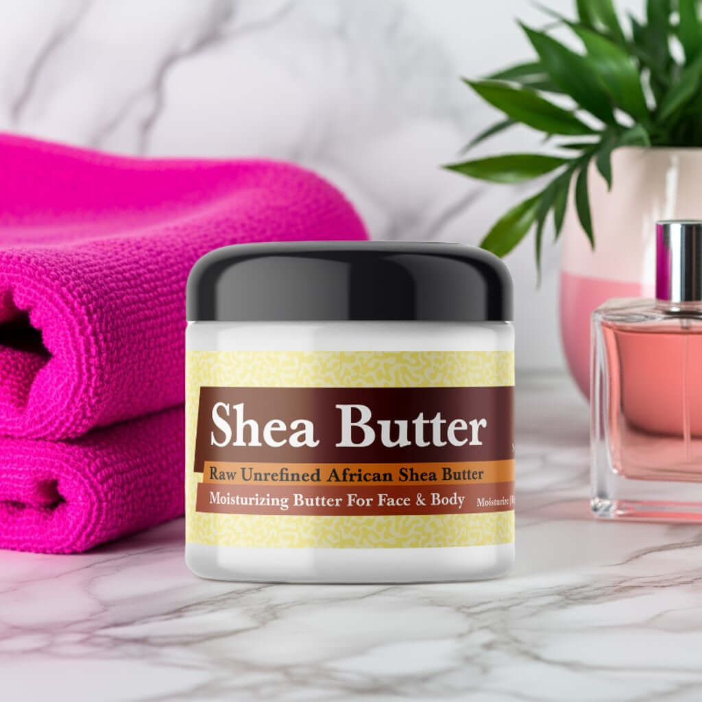 Nicki Minaj Pink Friday Inspired Scented Shea Butter with pink towel and perfume bottle