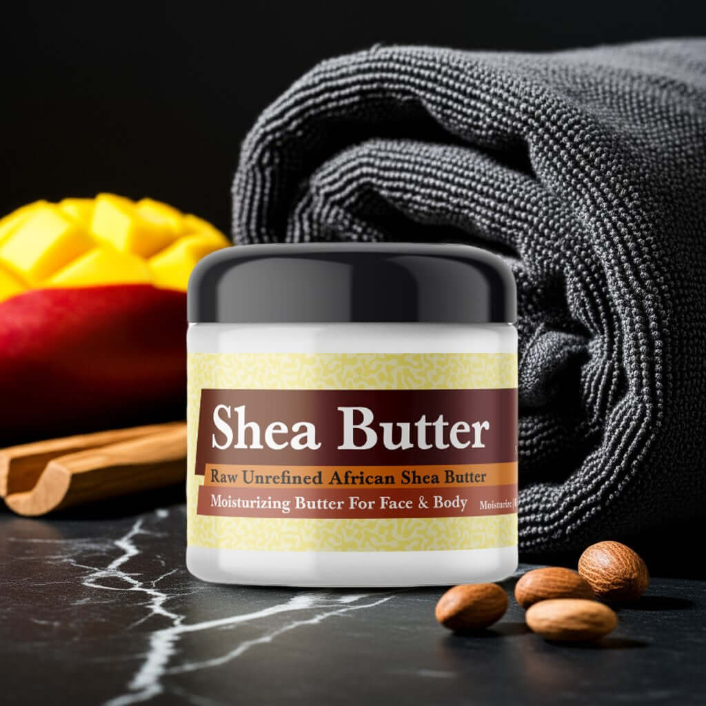 Polo Black Inspired Scented Shea Butter jar on spa setting with mango and almonds