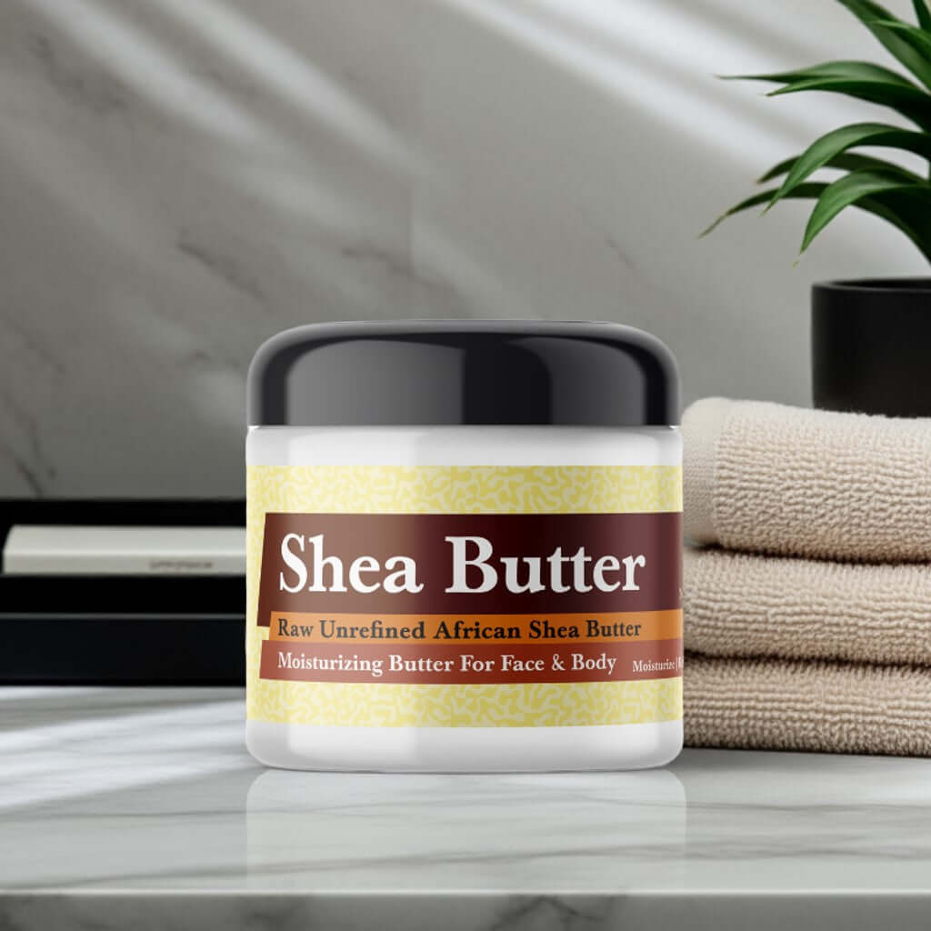 YSL LHomme Inspired Scented Shea Butter in elegant jar on a marble counter, perfect for moisturizing face and body.