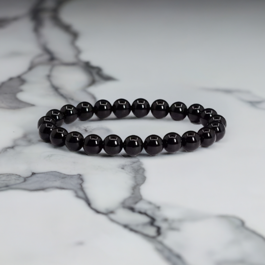 Real Black Tourmaline Beaded Elastic Bracelet for Men and Women – Protection Crystal Jewelry.