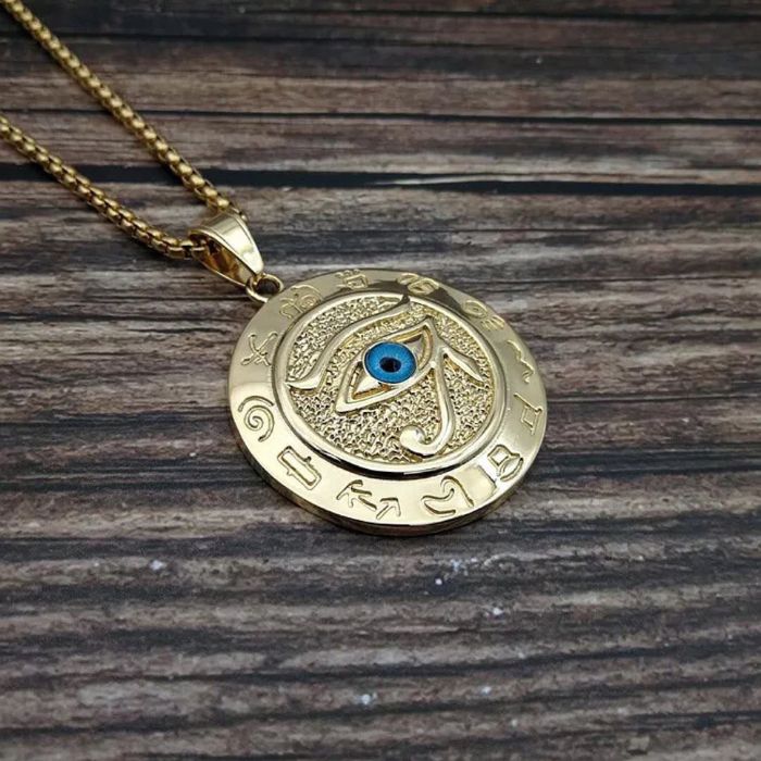 Real Gold & Silver Eye of Ra Pendant Necklace with Stainless Steel Chain – Unique Jewelry by Ancient Infusions.