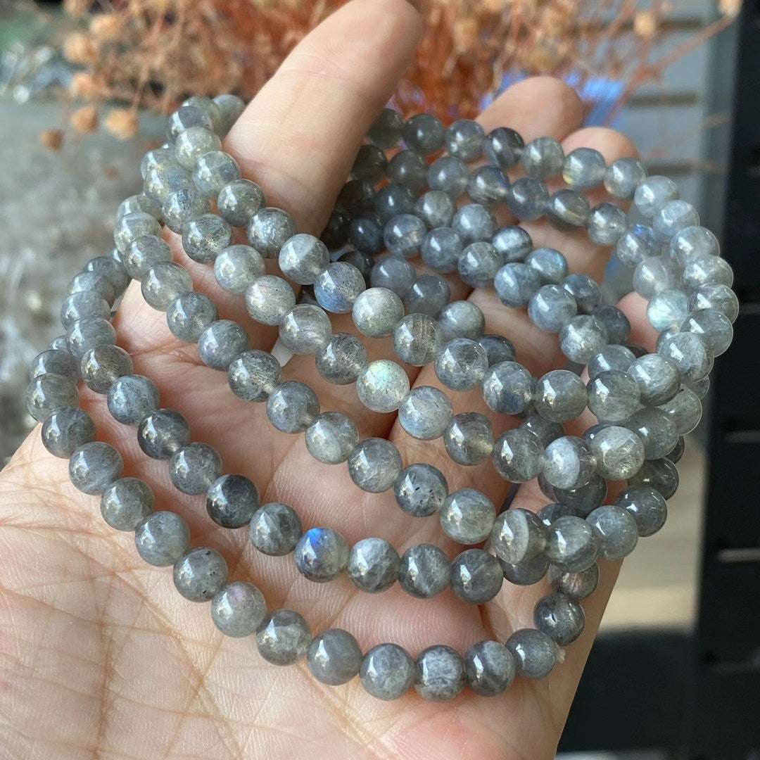 Real Labradorite Beaded Elastic Bracelet for Men and Women – Healing Crystal Jewelry.