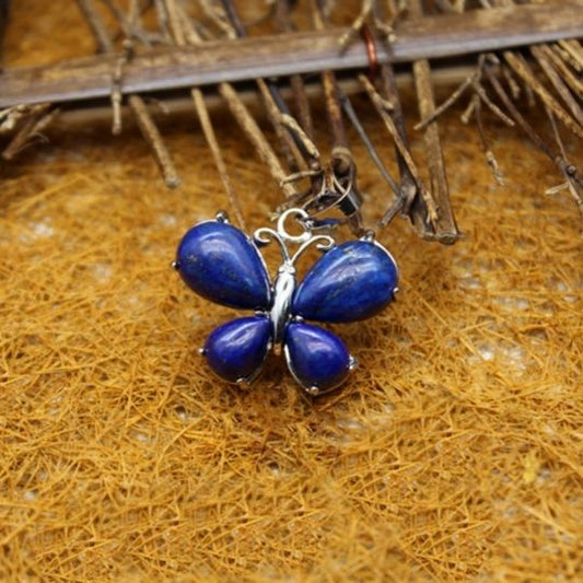 Real Lapis Lazuli Butterfly Pendant Necklace with Stainless Steel Chain by Ancient Infusions – Elegant Spiritual Jewelry.