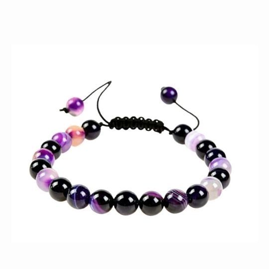 Real Purple Agate Adjustable Rope Bracelet for Men and Women - Peace and Intuition.