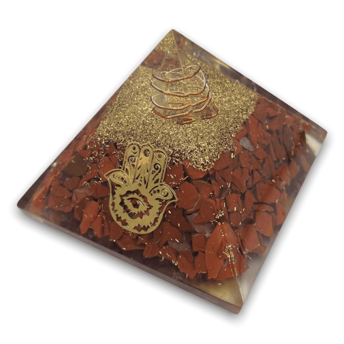 Red Jasper Orgonite Pyramid by Ancient Infusions - Experience strength and stability with the fortifying energy of Red Jasper combined with the protective qualities of orgonite.