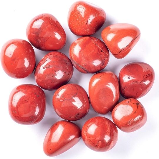 Polished Red Jasper stones available for sale, emphasizing their grounding and empowering properties.