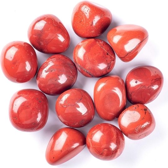 Polished Red Jasper stones available for sale, emphasizing their grounding and empowering properties.