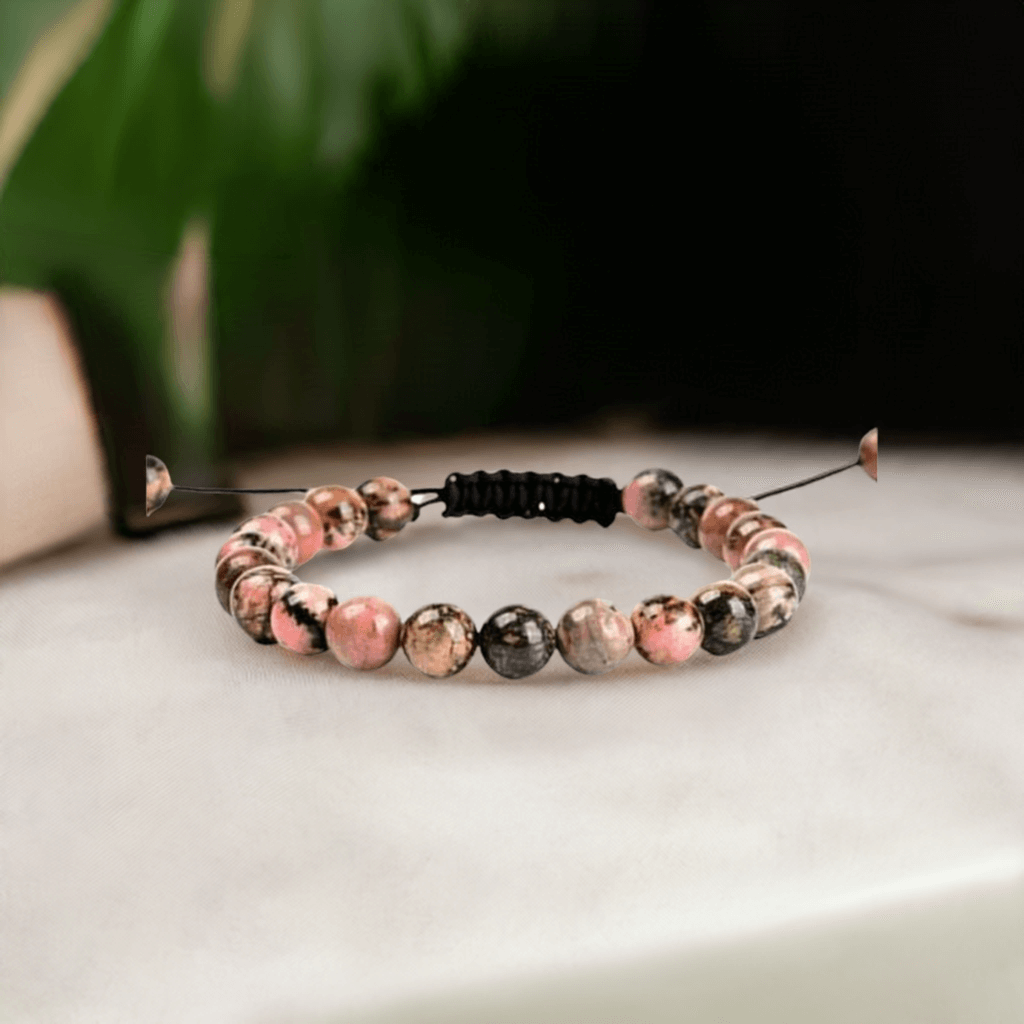 Rhodonite Energy Bracelet - Adjustable - Healing Properties and Emotional Balance Benefits.