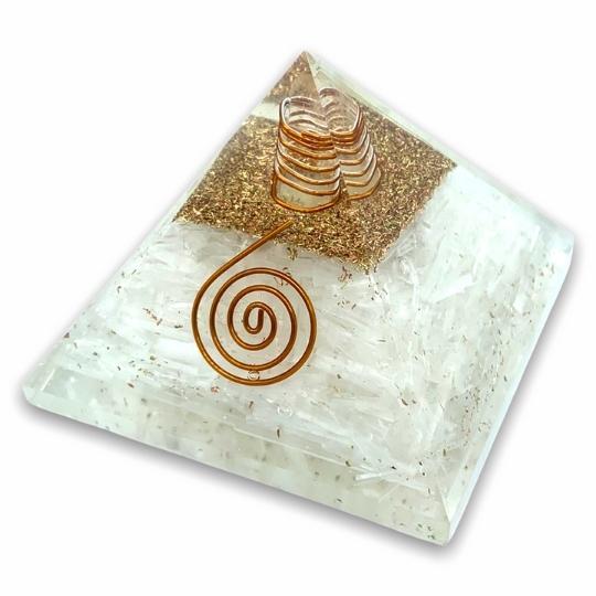 Selenite Orgone Pyramid for clarity, purification, and energy alignment.