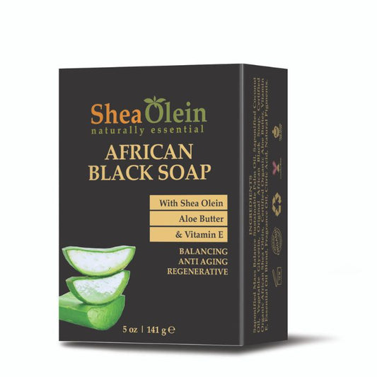 Shea Olein African Black Soap - Balancing, Anti-Aging, and Hydrating Skincare Bar with Organic Ingredients.