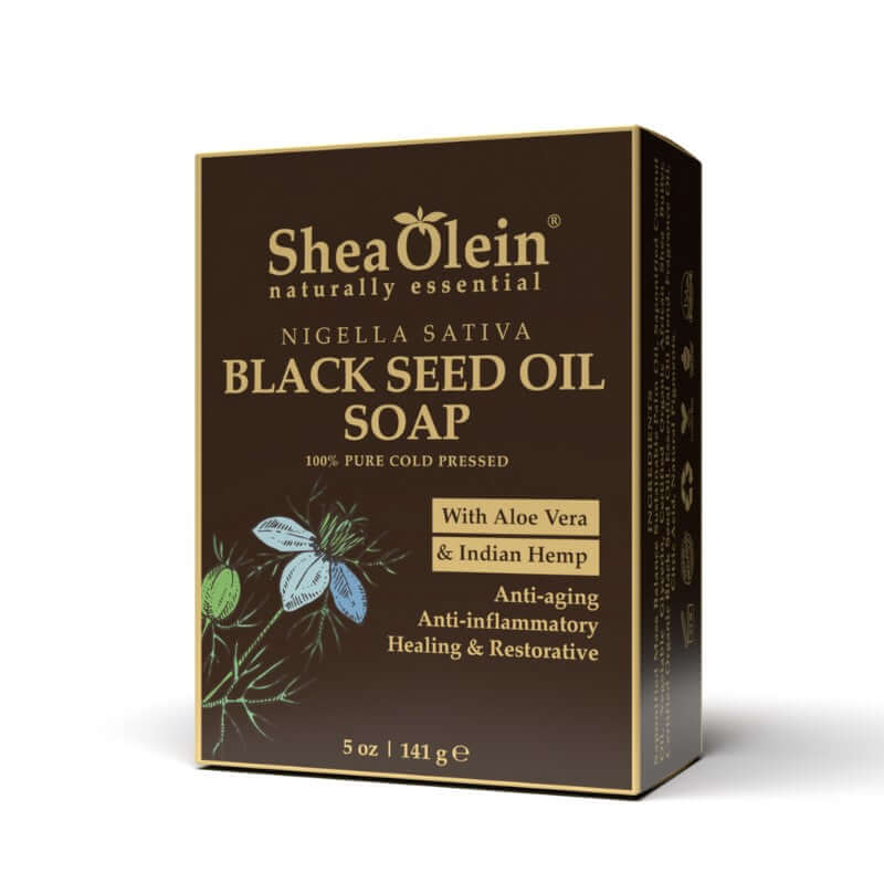 Shea Olein Black Seed Oil Soap Front View – 5 oz Herbal Bar with Aloe Vera & Indian Hemp.