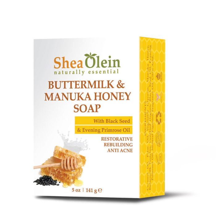 Shea Olein Buttermilk & Manuka Honey Soap - Restorative, Rebuilding, and Anti-Acne Skincare Bar with Organic Ingredients.