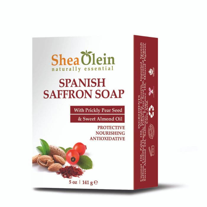 Shea Olein Spanish Saffron Soap box with prickly pear seed and sweet almond oil for nourishing skin care