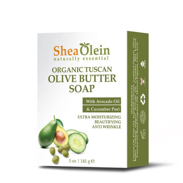 Shea Olein Olive Butter Soap bar with organic ingredients for moisturizing and protecting sensitive skin.